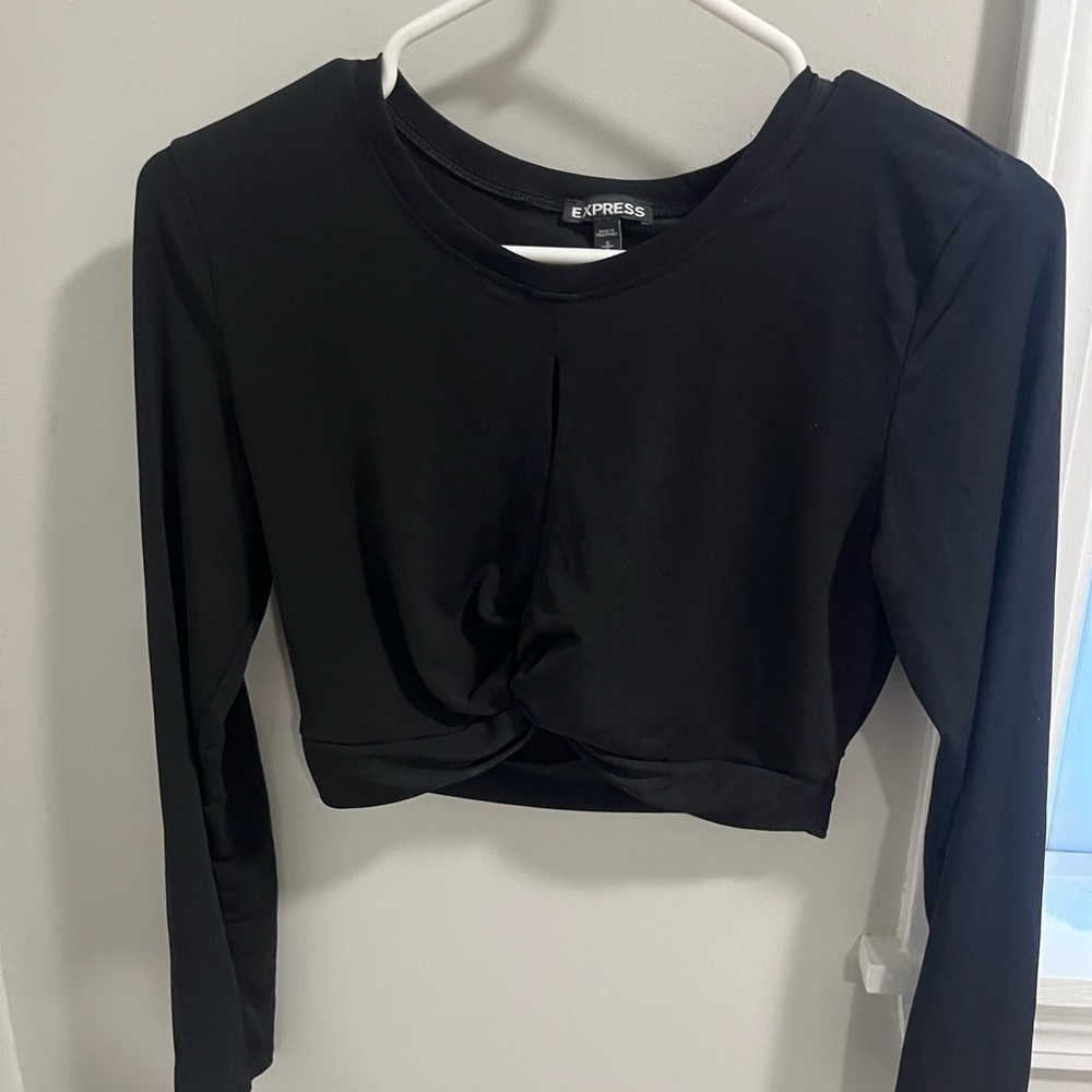 Express black twist crop top with front slit size Small